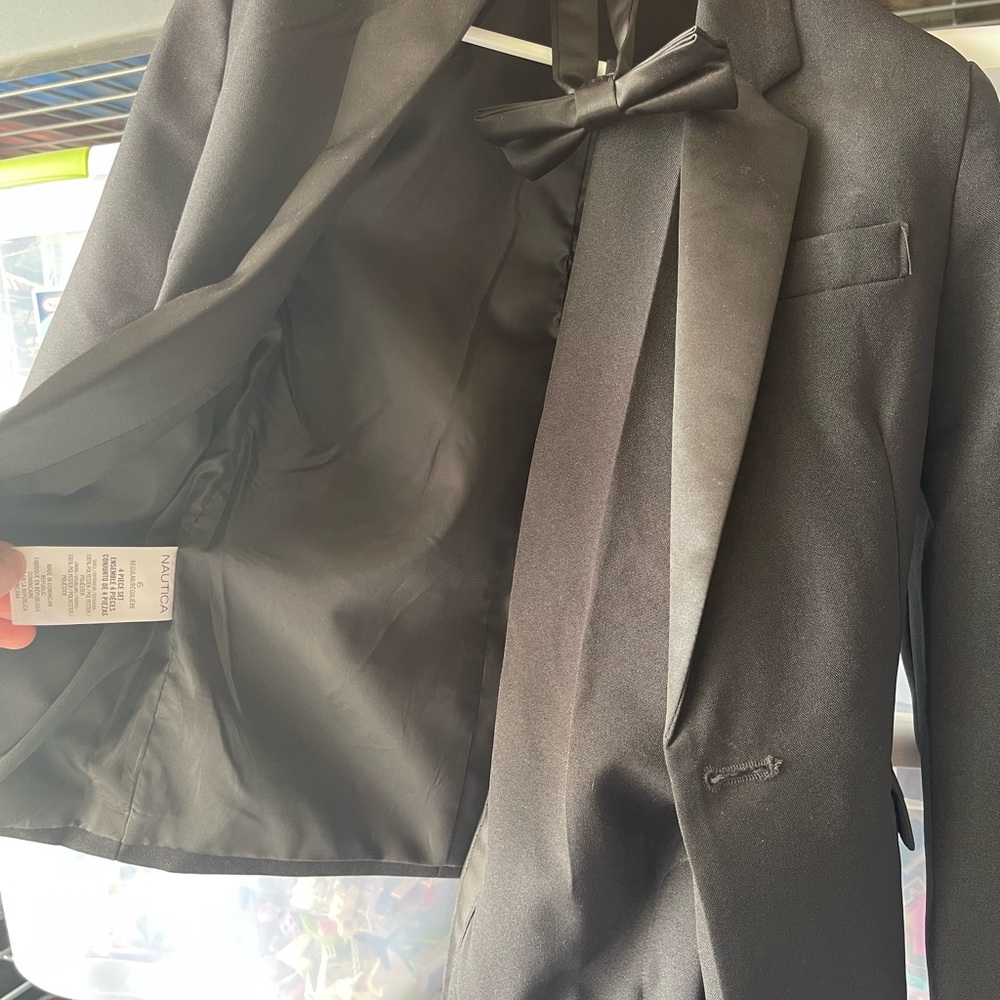 Nautica boys size 6 black formal tuxedo. Only worn once, like new condition.